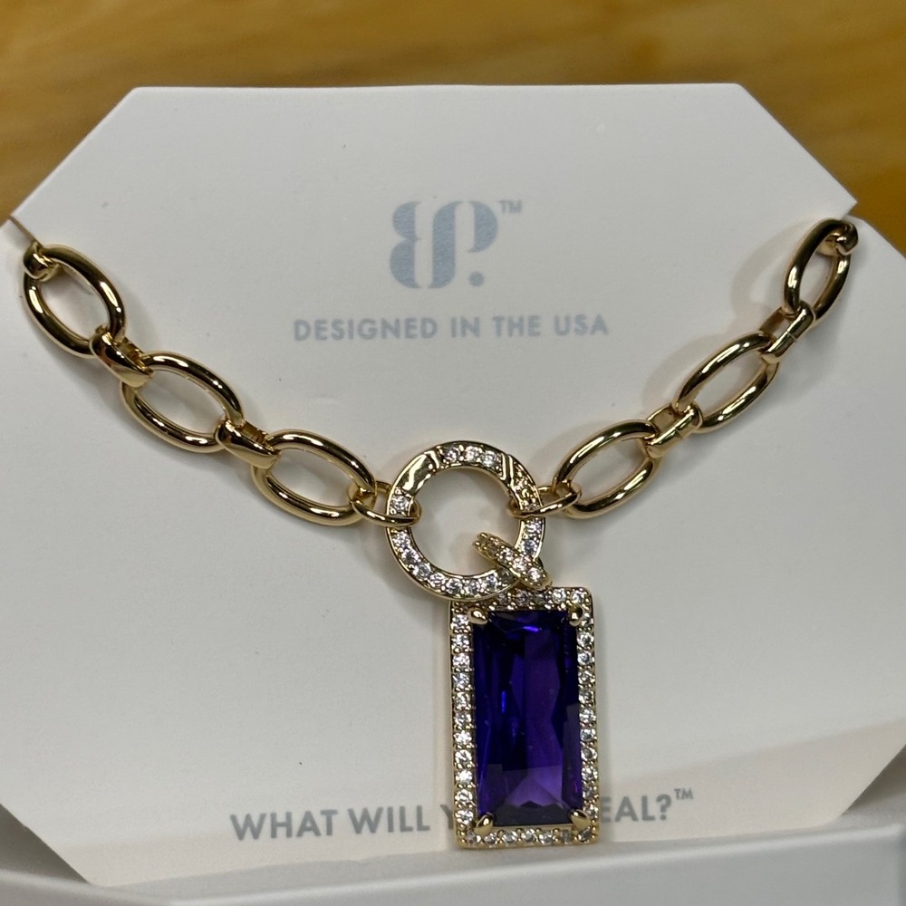 Bomb Party Everybody Stares Necklace Womens OS Purple Gold NIB NK51737 Pendant